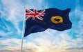 flag of Western Australia , Australia at cloudy sky background on sunset, panoramic view. Australian travel and patriot concept.