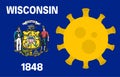 Flag of Wisconsin State With Outbreak Viruses. Novel Coronavirus Disease COVID-19