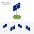 Flag of Wisconsin USA, vector 3D isometric flat icon Royalty Free Stock Photo