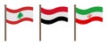 Flag of Yemen, Iran and Lebanon. Set of illustrations. Symbols of states. Flat style