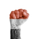 Flag of Yemen painted on human fist like victory symbol Royalty Free Stock Photo