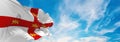 flag of York , UK at cloudy sky background on sunset, panoramic view. County of united kingdom of great Britain, England. copy