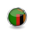 Flag of zambia, button with metal frame and shadow. zambia flag vector icon, badge with glossy effect and metallic border. Realist