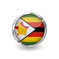 Flag of zimbabwe, button with metal frame and shadow. zimbabwe flag vector icon, badge with glossy effect and metallic border. Rea