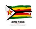 Flag of Zimbabwe. Green, black, red and yellow hand-drawn brush strokes. Vector illustration isolated on white background