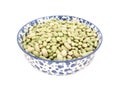 Flageolet beans in a blue and white china bowl