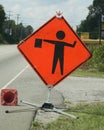 Flagman ahead caution Royalty Free Stock Photo