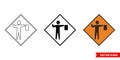 Flagman ahead roadworks sign icon of 3 types color, black and white, outline. Isolated vector sign symbol Royalty Free Stock Photo