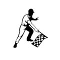 Flagman Race Official Waving Checkered or Chequered Flag Finish Line Retro Retro Black and White Royalty Free Stock Photo