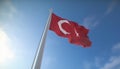 Flagpole waving Turkish flag, majestic national landmark in background generated by AI