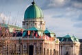 Flagpoles with Heraldic flags at Royal Palace. Budapest, Hungary Royalty Free Stock Photo