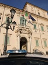 flags above the entrance to the Quirinale Palace headquarters of Royalty Free Stock Photo