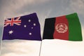 Flags of Afghanistan and Australia waving with cloudy blue sky background, 3D rendering