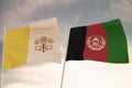 Flags of Afghanistan and Vatican waving with cloudy blue sky background, 3D rendering