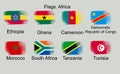 Flags of Africa, set. Ethiopia, Ghana, Cameroon, DRC, Morocco, Tanzania, Tunisia