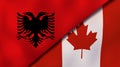 The flags of Albania and Canada. News, reportage, business background. 3d illustration