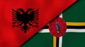 The flags of Albania and Dominica. News, reportage, business background. 3d illustration