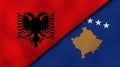 The flags of Albania and Kosovo. News, reportage, business background. 3d illustration