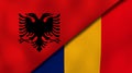 The flags of Albania and Romania. News, reportage, business background. 3d illustration