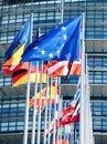 Flags of all member states of the European Union Parliament Royalty Free Stock Photo