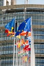 Flags of all member states of the European Union Parliament Royalty Free Stock Photo