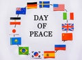 Flags of all nations of the world.Grouping of various flags of the world on white.International Day of Peace. Royalty Free Stock Photo