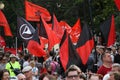 Flags of anarchists and left on oppositional meeting