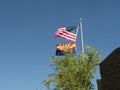 The flags of Arizona and the USA above the Grand Canyon National Park from the South Rim in arizona