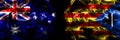 Flags of Australia, Australian vs Catalonia, Catalan, Catalonian, Spain. Smoke flag placed side by side on black background