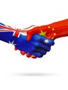 Flags Australia, China countries, partnership friendship, national sports team Royalty Free Stock Photo