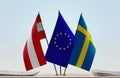 Flags of Austria European Union and Sweden Royalty Free Stock Photo