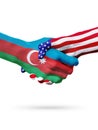 Flags Azerbaijan and United States countries, overprinted handshake.