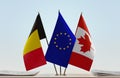 Flags of Belgium European Union and Canada Royalty Free Stock Photo