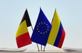 Flags of Belgium European Union and Colombia Royalty Free Stock Photo