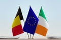 Flags of Belgium European Union and Ireland Royalty Free Stock Photo