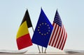 Flags of Belgium European Union and USA Royalty Free Stock Photo