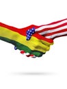 Flags Bolivia and United States countries, overprinted handshake.