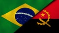 The flags of Brazil and Angola. News, reportage, business background. 3d illustration