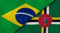 The flags of Brazil and Dominica. News, reportage, business background. 3d illustration