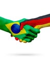 Flags Brazil, Germany countries, partnership friendship handshake concept. Royalty Free Stock Photo