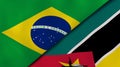 The flags of Brazil and Mozambique. News, reportage, business background. 3d illustration