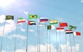 Flags of BRICS and Applicant Countries, Including Brazil, Russia, India, China, South Africa, Iran, Turkey, and More