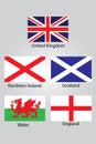 The flags of British Northern Ireland Scotland Wales and England Royalty Free Stock Photo