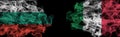 Flags of Bulgaria and Italy on Black background, Bulgaria vs Italy Smoke Flags Royalty Free Stock Photo