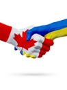 Flags Canada, Ukraine countries, partnership friendship handshake concept.