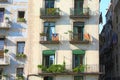 Flags of Catalan separatists on buildings in Barce