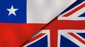 The flags of Chile and United Kingdom. News, reportage, business background. 3d illustration