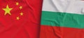 Flags of China and Bulgaria. Linen flag close-up. Flag made of canvas. Chinese flag. Beijing. Bulgarian. State national symbols.