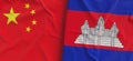 Flags of China and Cambodia. Linen flag close-up. Flag made of canvas. Chinese. Kingdom of Cambodia. State national symbols. 3d