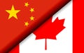 Flags of the China and Canada divided diagonally